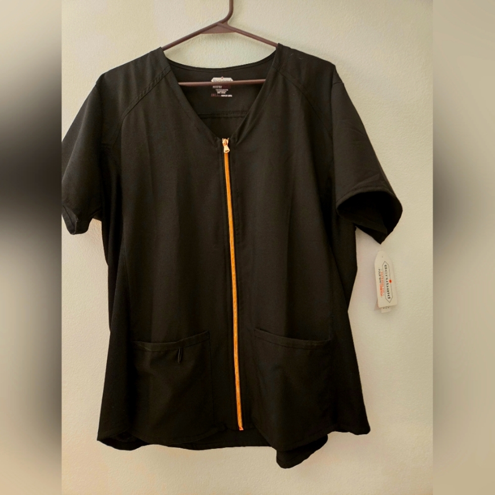 Black Zip-Front Women's  Scrub top